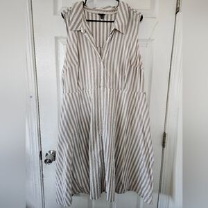 torrid Beige & White Striped Sleeveless Midi Shirt Dress